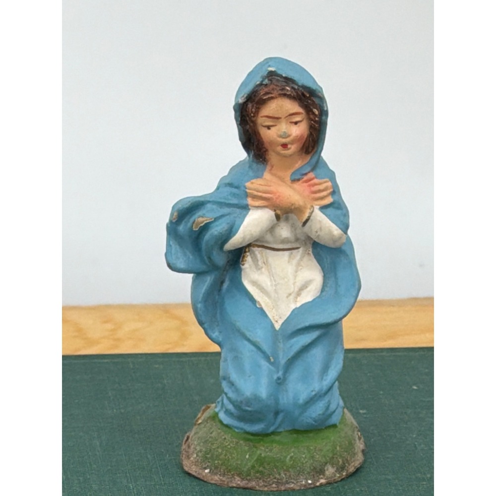 Vintage Italy 1950s‎ Virgin Mary Nativity Figurine Kneeling Madonna 3.5"